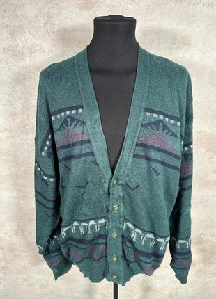 Cardigan Hiver Ethnic Vintage 80s 90s y2k New Fast vert émeraude motif geo taille XL, brand: Vintage Dressing, condizioni: Ottime, taglia: XL, €22.00, €23.80 include la Protezione acquisti Pro