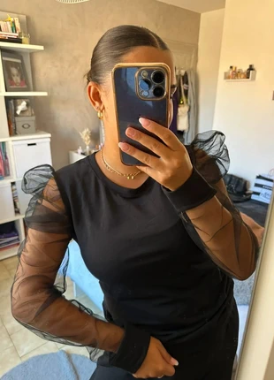 Blouse noire à manches en tulle Please, marque: Please, état: Neuf sans étiquette, taille: M / 38 / 10, 36,00 €, 38,50 € Protection acheteurs incluse