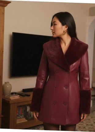 Manteau Trench Bordeau Simili Cuir & Fausse Fourrure - Élégance Vintage, condition: Very good, size: M / 38 / 10, €59.90, €63.60 includes Buyer Protection Pro