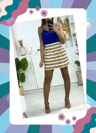 Jupe rayé à dominance jaune avec plis et fermeture à l'arrière - L/XL, brand: may&CO, condition: New with tags, size: L / 40 / 12, €12.00, €13.30 includes Buyer Protection Pro