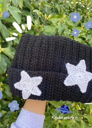 Y2K Crochet Star Beanie Black & White Aesthetic Hat Handmade, brand: Loops & Threads, condition: New without tags, size: One size, £29.11, £31.27 includes Buyer Protection