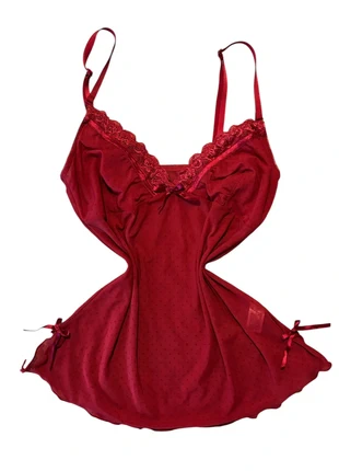Cherry Red Polka Dot Mesh Babydoll Lace Trim Coquette Cami, marke: Vintage Dressing, zustand: Sehr gut, größe: S / 36 / 8, 12,00 €, 13,30 € inklusive Vinted-Käuferschutz