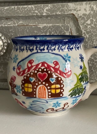 Bolesławiec śliczny kubek zimowy Unikat! 300 ml, merk: BOLESLAWIEC, staat: Nieuw zonder prijskaartje, € 24,00, € 25,90 inclusief Kopersbescherming