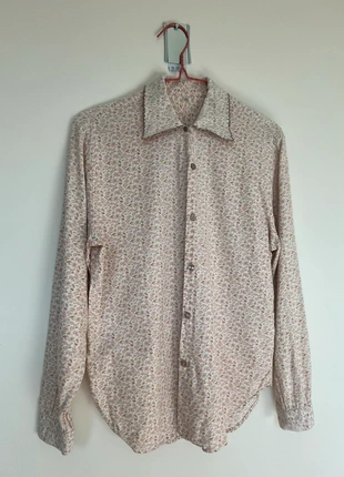 Authentic 1970s vintage large collar button down pink floral cotton shirt UK10, brand: Vintage Dressing, condition: Good, size: M / UK 12-14, £9.00, £10.15 includes Buyer Protection
