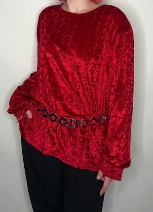 1990s red velvet retro grunge bohemian hippie goblin whimsigoth witch western gipsy polkadot top, merk: Vintage, staat: Heel goed, maat: XL / 42 / 14, € 12,50, € 13,83 inclusief Kopersbescherming Pro