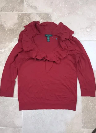 Pull fin Lauren Ralph Lauren col à relief - Rouge - Soie et coton - Femme M, marca: Ralph Lauren, estado: Muito bom, tamanho: M / 38 / 10, €35.00, €37.45 inclui Proteção do Comprador Pro