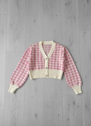 Cardigan rose motifs pied-de-poule – Taille S, marque: Boutique Parisienne, état: Très bon état, taille: S / 36 / 8, 52,90 €, 56,25 € Protection acheteurs incluse