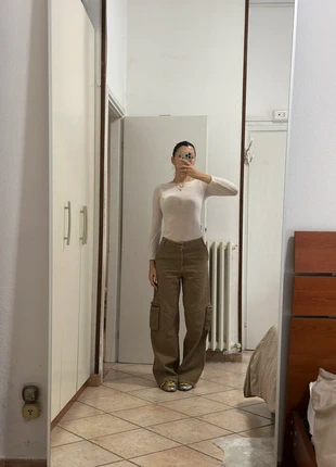 Brown wide leg cargo pants Zara - 100% cotton, marque: Zara, état: Très bon état, taille: S / 36 / 8, 12,00 €, 13,30 € Protection acheteurs incluse