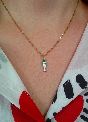 Petit poisson vert 🌟 sardine 🌟 collier acier inoxydable réglable ajustable doré, marque: acier inoxydable, état: Très bon état, 8,00 €, 9,10 € Protection acheteurs (Pro) incluse