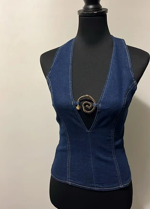 Top dos nu en jean avec bijoux serpentin doré, brand: denim 4 life, condition: Very good, size: M / 38 / 10, €29.00, €31.15 includes Buyer Protection