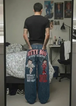 Pantalon Baggy Betty Boop Brodé - Coupe Oversize Streetwear Cartoon Taille L, marque: y2k, état: Neuf sans étiquette, taille: L, 59,00 €, 62,65 € Protection acheteurs (Pro) incluse