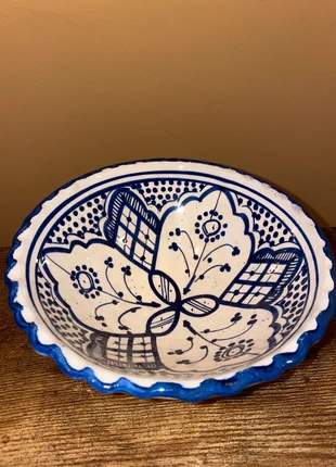 Schaal kom Marokkaans aardewerk blauw wit sierrand, staat: Nieuw zonder prijskaartje, € 5,50, € 6,48 inclusief Kopersbescherming