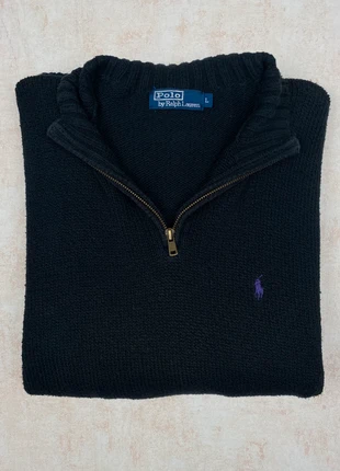 Pull Half Zip 1/4 Zip Col Camionneur Ralph Lauren Noir Logo Brodé Violet | Taille L, marque: Ralph Lauren, état: Très bon état, taille: L, 50,00 €, 53,20 € Protection acheteurs incluse