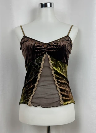 Brown & Olive Patchwork Velvet Camisole – Autumn/Winter, marque: Vintage Dressing, état: Très bon état, taille: S / 36 / 8, 20,00 €, 21,70 € Protection acheteurs incluse