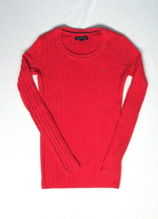Pull fin long torsadé col rond Tommy Hilfiger rouge vif logo brodé - Taille XXS ( 32FR ), brand: Tommy Hilfiger, condition: Very good, size: XXS / 32 / 4, €14.00, €15.40 includes Buyer Protection Pro