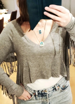 Pull col V franges gris Zara t.m, marca: Zara, estado: Muito bom, tamanho: M / 38 / 10, €14.00, €15.40 inclui Proteção do Comprador