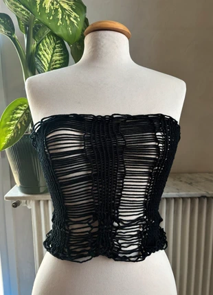 Top bustier noir en maille ajourée - style artisanal / Y2K, brand: friperie, condition: New with tags, size: M / 38 / 10, €10.00, €11.20 includes Buyer Protection