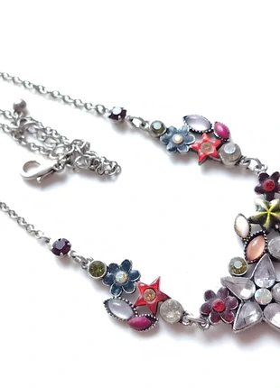 Silver tone enamel flower rhinestone bib styled necklace, brand: NO LABEL, condition: Good, £2.50, £3.33 includes Buyer Protection Pro