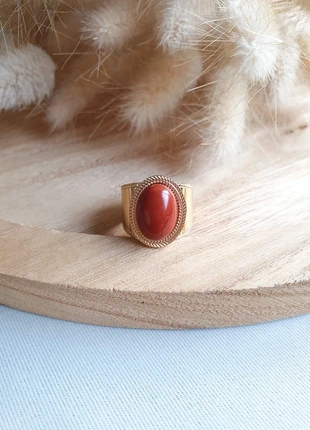 Grosse bague ajustable acier inoxydable et jaspe rouge, marque: ZAG, état: Neuf sans étiquette, taille: Ajustable, 13,00 €, 14,35 € Protection acheteurs (Pro) incluse