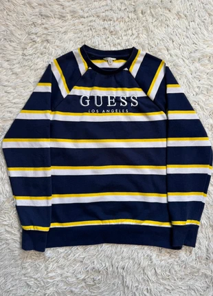 Guess Originals Striped Sweatshirt XS – Navy, Yellow & White – Y2K Style, brand: GUESS, condizioni: Ottime, taglia: XS, €44.00, €46.90 include la Protezione acquisti