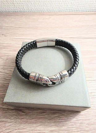 Beau bracelet homme en cuir et acier inoxydable massif_idée de cadeau pour lui, marque: Silver, état: Très bon état, 15,50 €, 16,98 € Protection acheteurs incluse