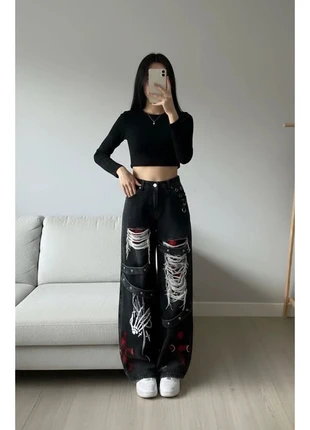 Pantalon en jean style gothique noir, marque: Glamour, état: Neuf sans étiquette, taille: S / 36 / 8, 49,00 €, 52,15 € Protection acheteurs (Pro) incluse