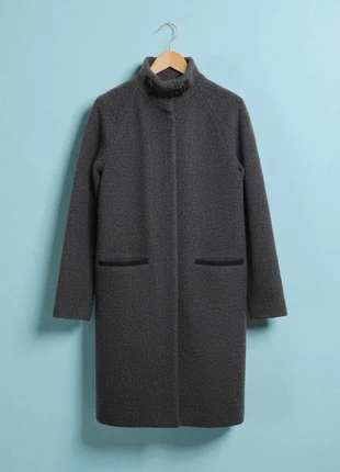 Julie Brandt – Premium & Elegant Grey Wool & Leather Coat with Front Pocket – M 💎, marque: Julie Brandt, état: Très bon état, taille: M / 38 / 10, 44,90 €, 47,85 € Protection acheteurs incluse