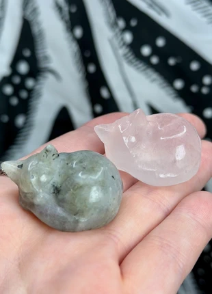 2 Sleeping Crystal Cats - Labradorite & Rose Quartz 🐾, brand: Crystal, condition: New with tags, £10.10, £11.31 includes Buyer Protection