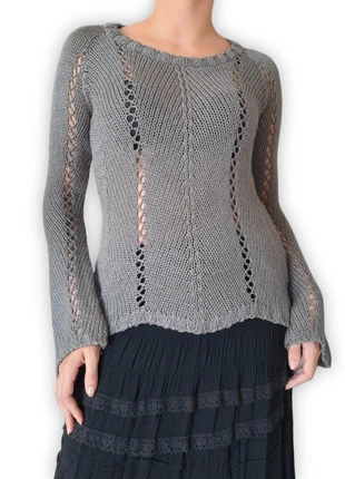 Jersey Terranova vintage 90s gris calado – estilo Boho Whimsigoth talla M 🩶, merk: Vintage Dressing, staat: Heel goed, maat: M / 38 / 10, € 7,00, € 8,05 inclusief Kopersbescherming