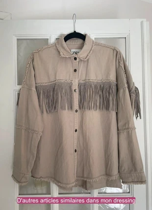 Surchemise oversize à frange et strass beige Zara, brand: Zara, condition: Very good, size: XS / 34 / 6, €10.00, €11.20 includes Buyer Protection