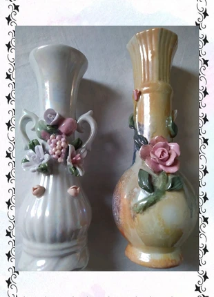 🍀Pareja de jarrones con flores en relieve vintage, merk: Vintage Dressing, staat: Heel goed, € 22,00, € 23,80 inclusief Kopersbescherming