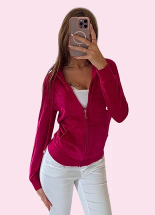 Authentic Juicy Couture 2000s Velour Zip Hoodie – Raspberry Pink – Vintage Y2K (S), merk: Juicy Couture, staat: Heel goed, maat: S / 36 / 8, € 34,99, € 37,44 inclusief Kopersbescherming