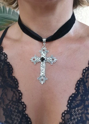 A59 Collier velours croix noir gothic rétro tendance, marque: Boutique privée, état: Très bon état, 8,00 €, 9,10 € Protection acheteurs (Pro) incluse