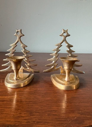 Vintage Messing Kerstboom Kandelaars (Set van 2), merk: Vintage Love, staat: Heel goed, € 35,00, € 37,45 inclusief Kopersbescherming