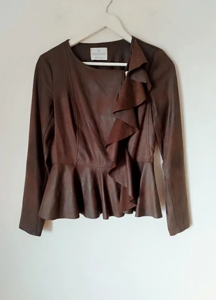 Casaco castanho chocolate pele de pêssego Rinascimento peplum folhos 00s y2k vintage, marca: Rinascimento, estado: Muito bom, tamanho: S / 36 / 8, €25.00, €26.95 inclui Proteção do Comprador