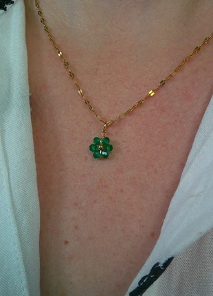 Jolie petite fleur en perles 🌟 vert 🌟 collier acier inoxydable réglable ajustable doré, brand: acier inoxydable, condition: Very good, €8.00, €9.10 includes Buyer Protection Pro