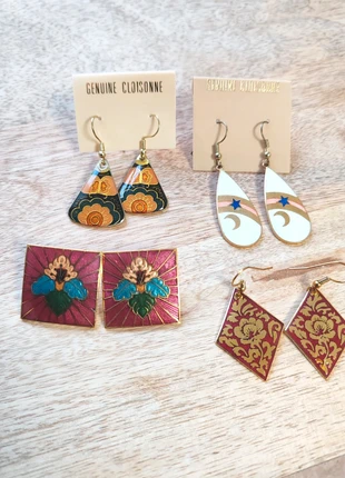 Lot d'anciennes boucles d'oreilles cloisonnées vintage rétro année 70-80, brand: Vintage Dressing, condition: Very good, €10.00, €11.20 includes Buyer Protection Pro