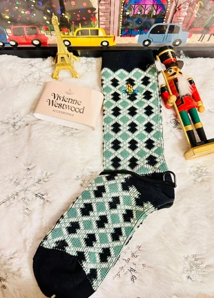 Chaussettes Vivienne Westwood – 100% coton -Motif losanges vert menthe & noir, brand: Vivienne Westwood, condition: Very good, size: One size, €12.00, €13.30 includes Buyer Protection Pro