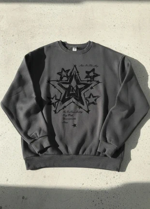Sweat Oversize Gothique Pentagramme – Streetwear / Y2K / Dark Aesthetic / Gris Foncé, marque: Vintage Dressing, état: Très bon état, taille: M, 49,90 €, 53,10 € Protection acheteurs incluse