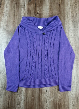 Pull torsadé violet col châle Christopher & Banks coton taille XL, merk: Christopher & Banks, staat: Heel goed, maat: XL / 42 / 14, € 12,90, € 14,25 inclusief Kopersbescherming Pro