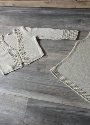 Twinset topje met vestje beige met gouden draad 40 42 44, merk: Bonita, staat: Heel goed, maat: M / 38 / 10, € 15,00, € 16,45 inclusief Kopersbescherming