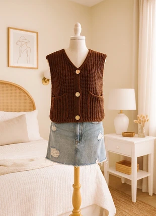 Gilet Shein brun texturé – Taille S, marque: Shein, état: Très bon état, taille: S / 36 / 8, 7,00 €, 8,05 € Protection acheteurs incluse