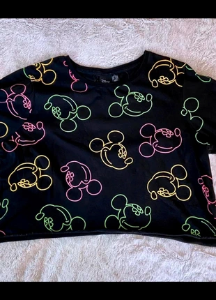 Disney black crop t-shirt XL neon Mickey print oversized comfy cute cartoon, brand: Disney, condition: Very good, size: L / UK 16-18, £6.00, £7.00 includes Buyer Protection