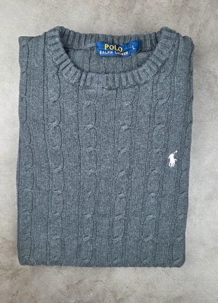 Pull Ralph lauren torsadé gris col rond round neck sweater taille L, marque: Ralph Lauren, état: Très bon état, taille: L, 48,00 €, 51,10 € Protection acheteurs incluse