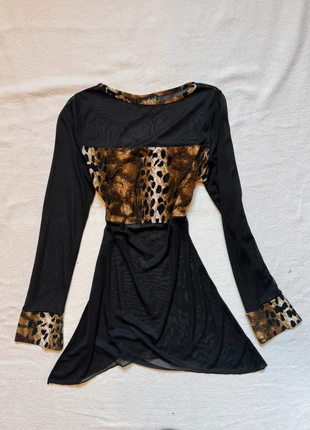 Blouse asymétrique imprimé léopard transparente noir Y2k vintage coquette femme, marque: y2k, état: Très bon état, taille: S / 36 / 8, 15,00 €, 16,45 € Protection acheteurs incluse