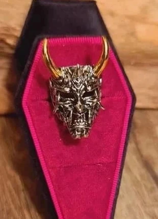 Bague argentée homme démon samouraï cornes dorées acier massif style gothique japon (doigt 45), brand: Bague Demon, condition: New with tags, size: Adjustable, €8.97, €10.12 includes Buyer Protection Pro