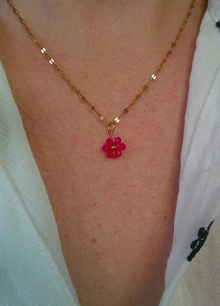 Jolie petite fleur en perles 🌟 rose 🌟 collier acier inoxydable réglable ajustable doré, brand: acier inoxydable, condition: Very good, €8.00, €9.10 includes Buyer Protection Pro