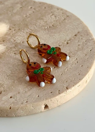 Boucles d’oreilles dorées acier inoxydable pendentif Noël bonhomme en pain d’épices / mannele, marque: Boutique Parisienne, état: Très bon état, 19,00 €, 20,65 € Protection acheteurs (Pro) incluse