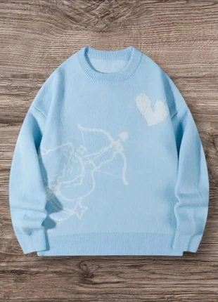 Pull Vintage Bleu Clair Blanc Cupidon Taille XL - Grunge 90s Y2K Knit Streetwear Retro Oversize, merk: y2k, staat: Heel goed, maat: XL / 42 / 14, € 58,99, € 62,64 inclusief Kopersbescherming Pro