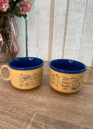 Just Mugs England Oversized Coffee Hot Chocolate Mugs Set of 2 Yellow Blue Great Condition, brand: just mugs, condition: Very good, £14.00, £15.40 includes Buyer Protection